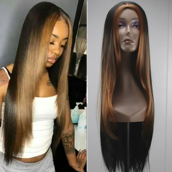 DOPI Human Hair Wigs For Women Black Color Natural Lace Hair Women's Fashion Wig Black Brown Synthetic Hair Long Wigs Wave