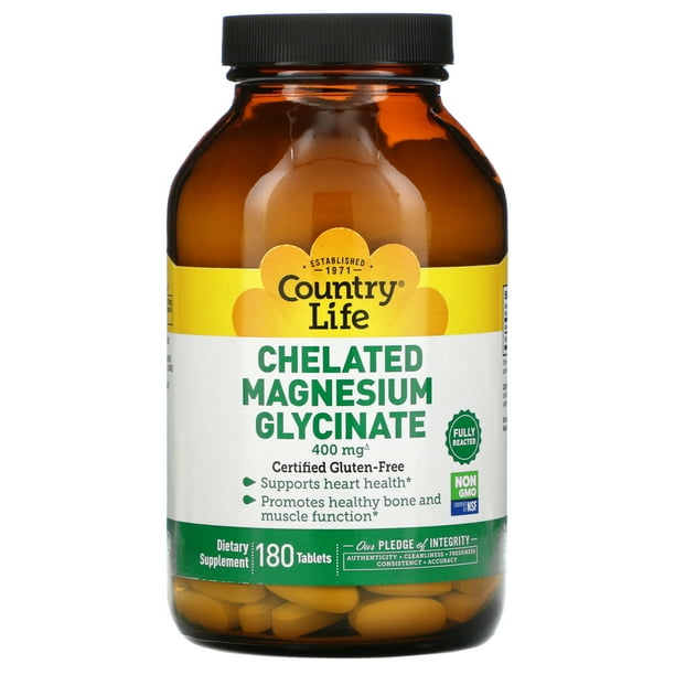 Country Life Chelated Magnesium Glycinate, 400 mg, 180 Tablets