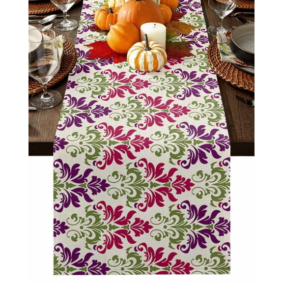 Boho Damask Paisle Table Runner-Cotton Linen- 90 Inch Holiday Dresser Scarves, Red Green Purple Rustic Tribal Patterns Tablerunner for Kitchen Coffee/Dining Living Room Dinner Scarf Décor 13x90