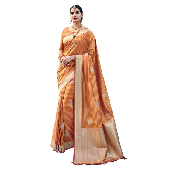 Sarees for Women Cotton Art Silk Woven Saree ||Ethnic Traditional Indian Wedding Gift Sari with Unstitched Blouse Mustard