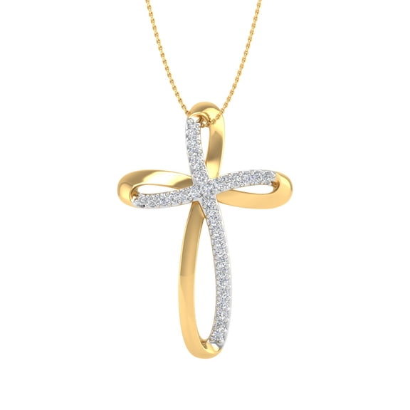 18K Yellow Gold over Sterling Silver Womens Round Diamond Cross Pendant Necklace (0.15 Carat)