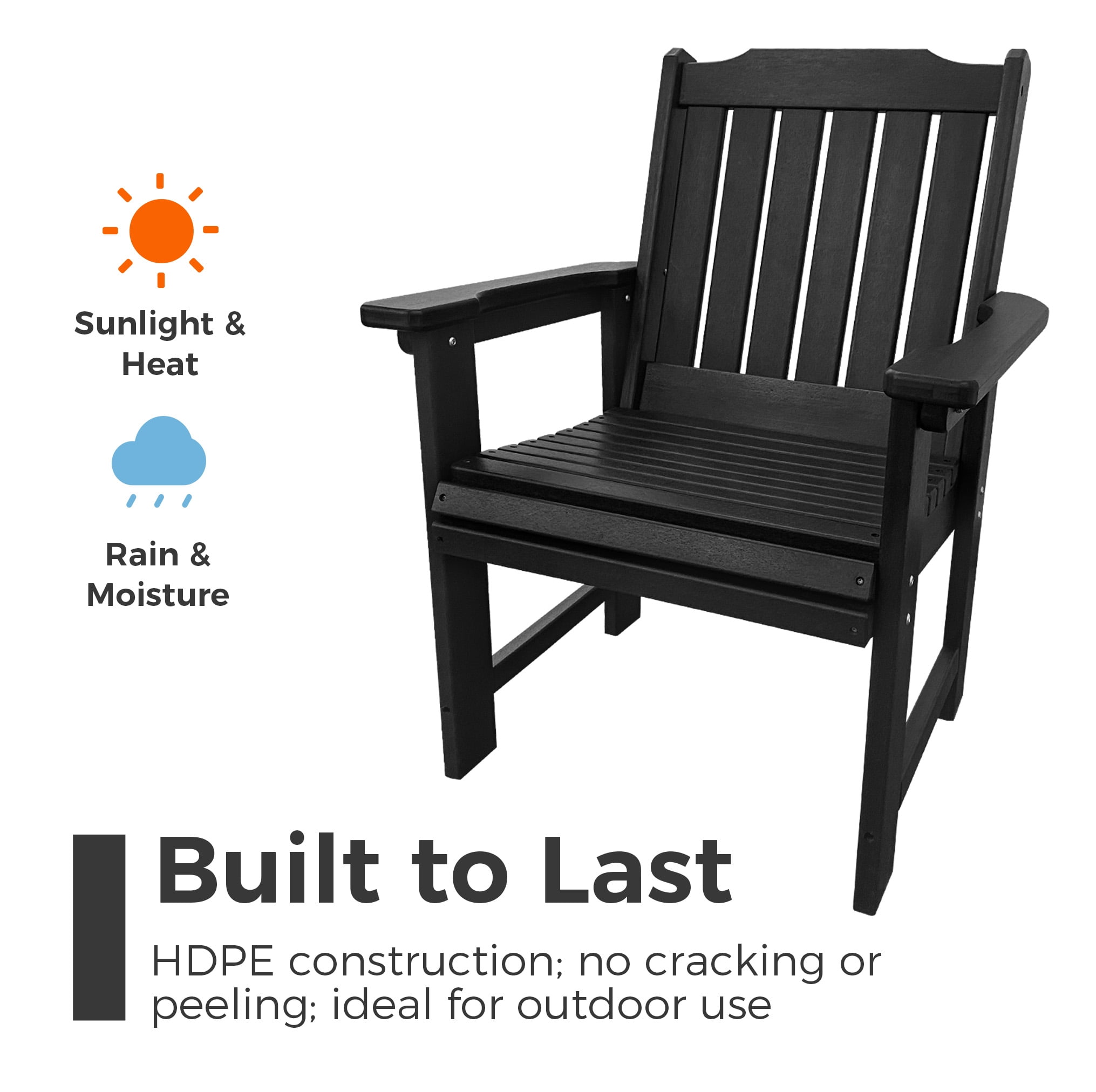 Innovaze HDPE Patio Dining Chair, Outdoor Chair with 18/8 Stainless Steel Hardware,, Heavy Duty 600 lbs, for Outdoor Patio Garden Yard (1 Piece, Matte Black)
