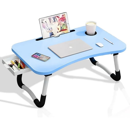 VINAUO Lap Desks Foldable Laptop Desk Breakfast on Bed Table Lightweight Laptop Bed Tray Table Breakfast Tray Cup Holder Table for Bed School Supplies Blue