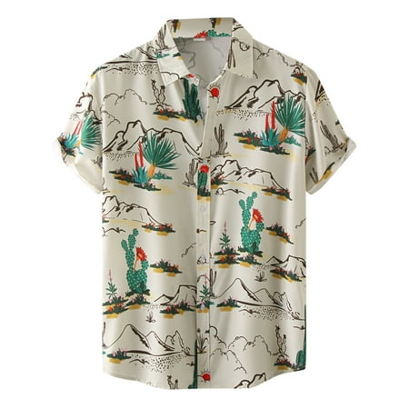

Male Summer Casual Tree Printed Shirt Short Sleeve Turn Down Collar Shirt Button down Pajama Shirt