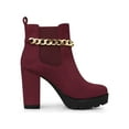 thumbnail image 3 of BLISSFUL STEP Women's Platform Chain Block High Heel Ankle Boots Burgundy 8, 3 of 7