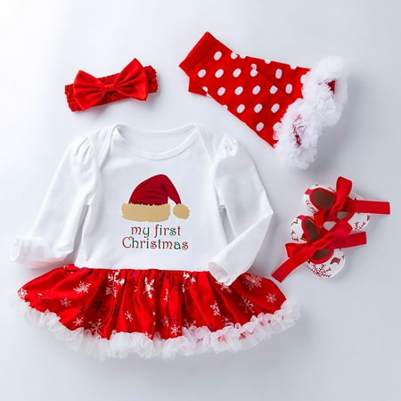 

Baby Girls Princess Dress 1-2st Birthday Dress Outfit Wedding Christmas Party Dress Headband Tights Shoes Set