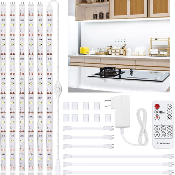 Yi Lighting 6pcs 20" LED Under Cabinet Lighting kit with Remote Control for Kitchen, Desk, Monitor Back, Shelf, Closet