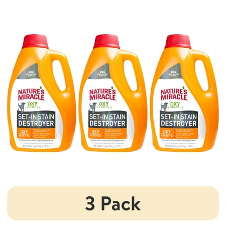(3 pack) Nature’s Miracle Oxy Formula Set-In Stain Destroyer for Dogs, Orange Scent, 1 gal