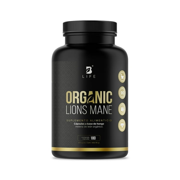 Hongo Melena De León Orgánica | 180 cápsulas | Adaptógeno Natural | Organic Lions Mane B Life.