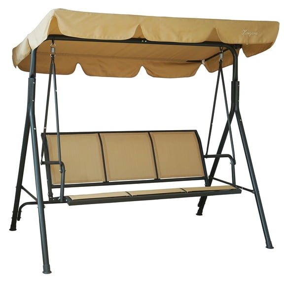 Kozyard Belle Outdoor Canopy Porch Swings with Steel Frame 3 Seats ( Beige )