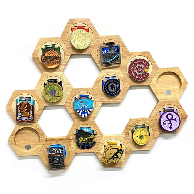 Estante para exhibición de medallas, estantes de almacenamiento de madera, soporte para monedas, manualidades decorativas para el hogar Ndcxsfigh Libre de BPA