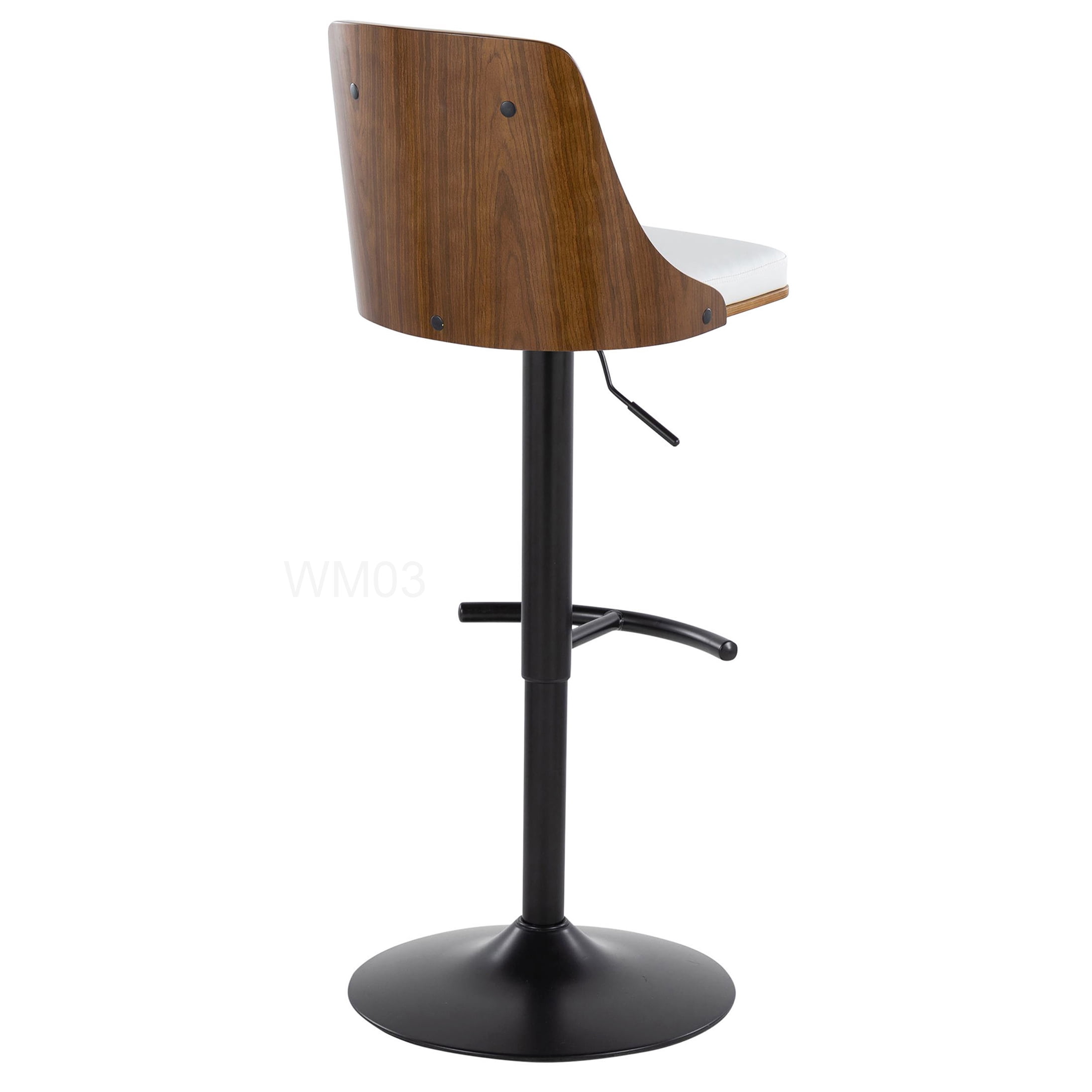 Modern Swivel Bar Stools with Back Set of 2, Adjustable Height, White PU Leather Seat and Footrest