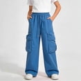thumbnail image 2 of HAPIMO Girls Kids Multi Pocket Wide Leg Cargo Pants Elastic Waist Trousers for Street Style Blue 5 Years, 2 of 5