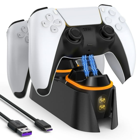 PS5 Controller Charging Station, Dual Controller Charging Dock for Playstation 5 Dualsense Controller, Upgrade PS5 Controller Charger Accessories with Fast Charging Cable(Black)
