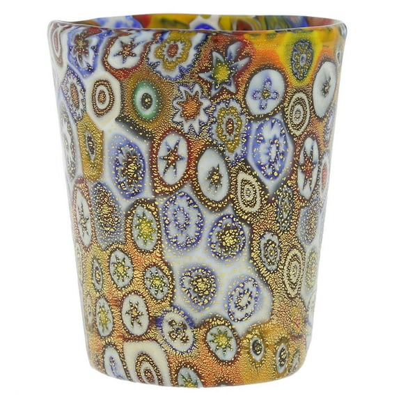 GlassOfVenice Murano Glass Millefiori Shot Glass - Gold Multicolor
