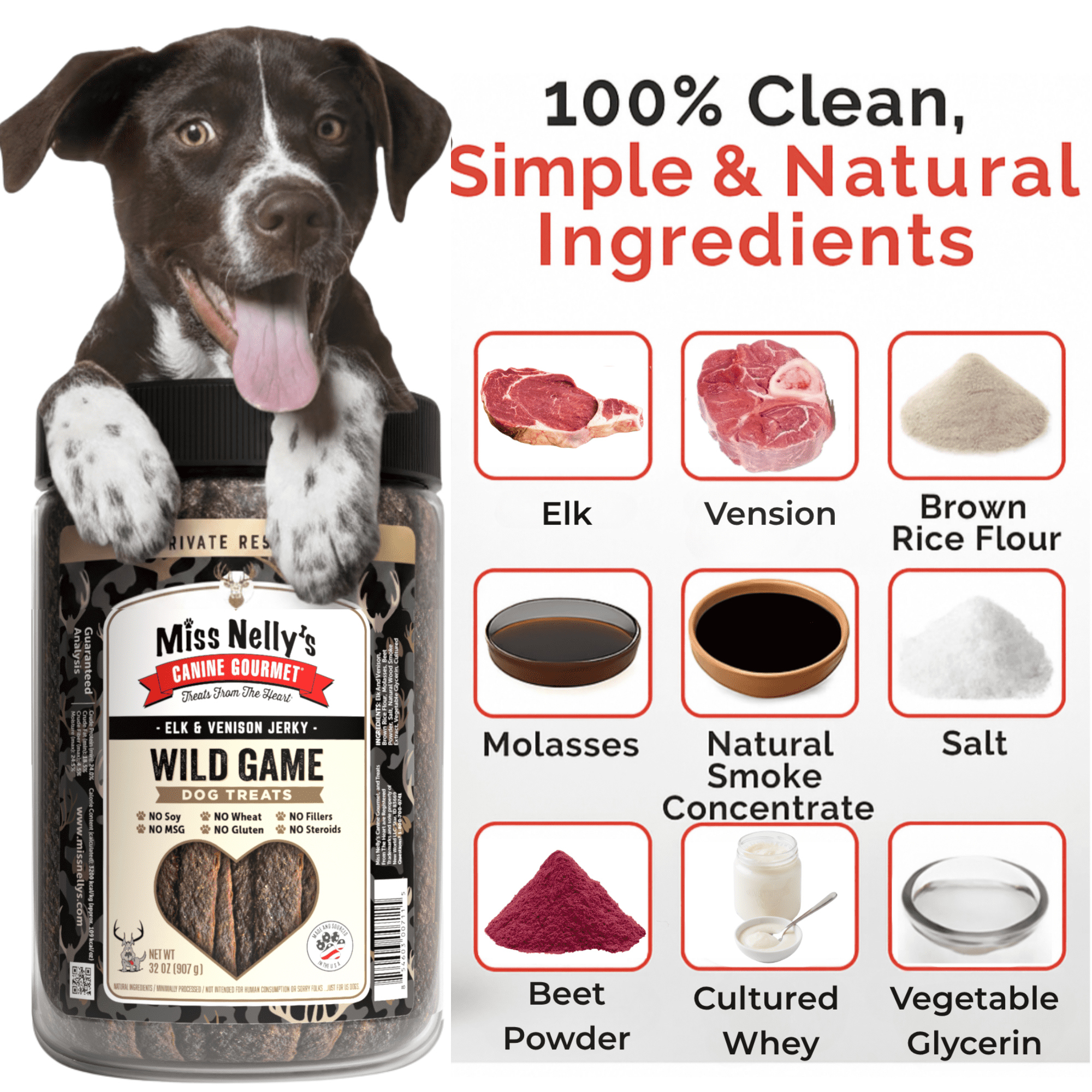 Miss Nelly's - Heart of The Wild – All Natural Elk & Venison Jerky Dog Treats - Made in USA Only - Minimally Processed Real Meat Treats - 32 oz