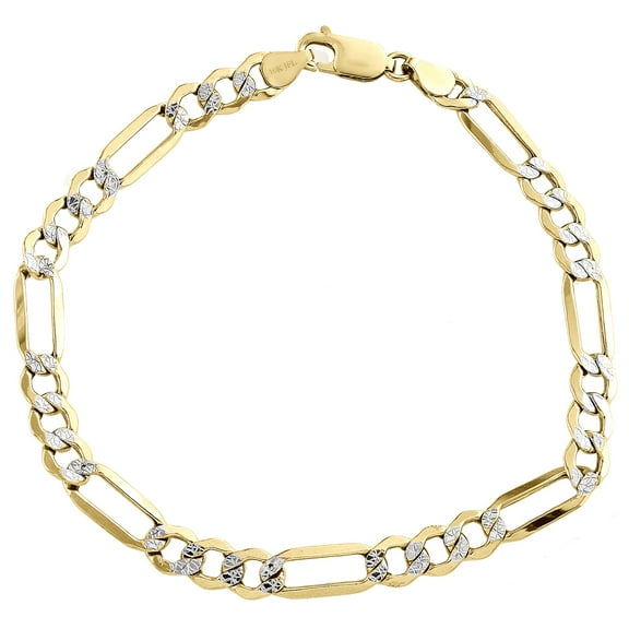 Real 10K Yellow Gold 6.25mm Diamond Cut Hollow Fiagro Link Bracelet 8 Inches