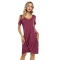 thumbnail image 2 of Women's Twist Knot T Shirt Dress Casual V Neck Cold Shoulder Knee Length Tunic Dresses, 2 of 7