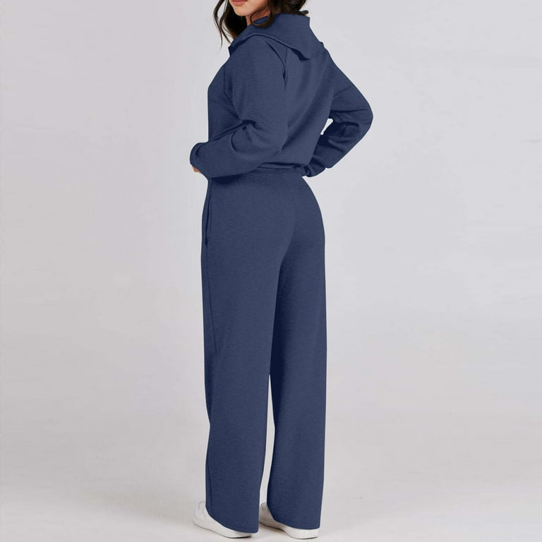 YNGWIAO Women's Two Piece Outfits Sweatsuit Set Casual Long Sleeve O Neck  Top Wide Leg Pants Women Insulated Bib Overalls
