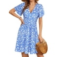 thumbnail image 2 of Womens Sundress Summer Floral Short Sleeve Wrap V Neck A-Line Midi Dress Flower 2 M, 2 of 9