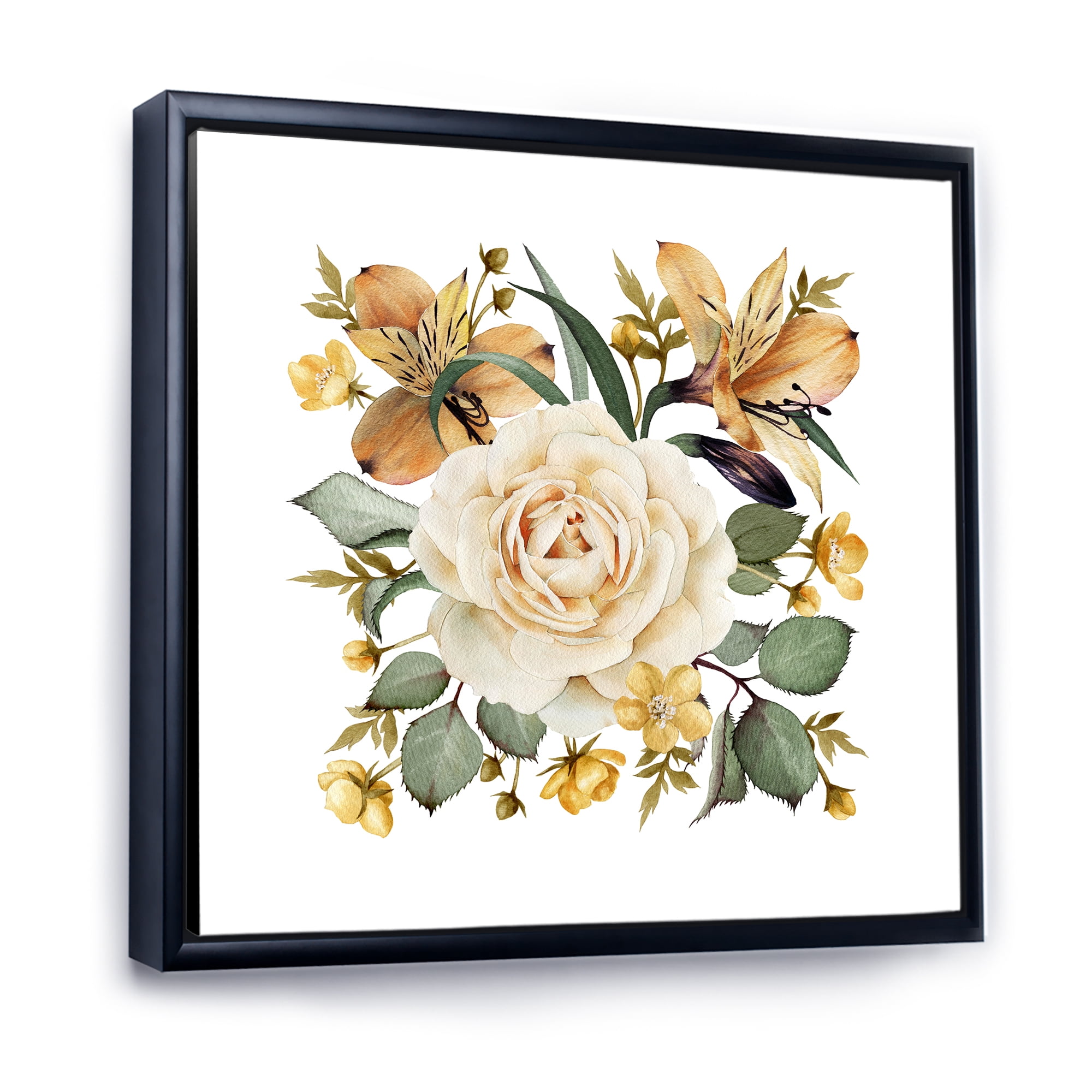 Designart 'Ancient White Rose' Traditional Framed Canvas Wall Art Print