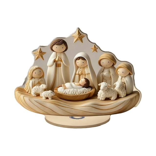 Decoración de nacimiento de Jesús en 2D, belén acrílico, decoración única con base, letrero de belén navideño para sala de estar navideña