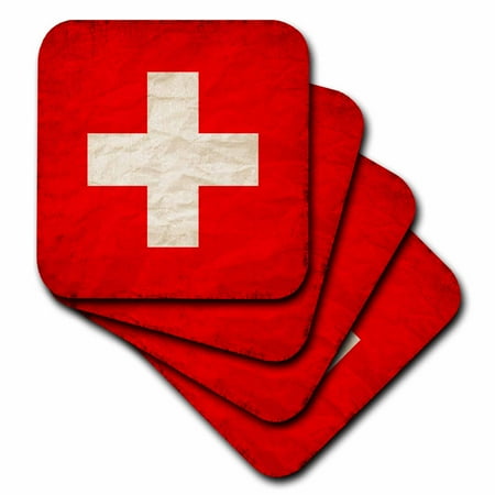 

3dRose Swiss Flag Old Look Trendy Work - Soft Coasters set of 4