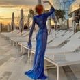 thumbnail image 6 of Jesscasday Women Long Beach Swimming Dress See-Through Sheer Mesh Maxi Dress Aesthetic Side Split Bikinis Cover-ups, 6 of 19