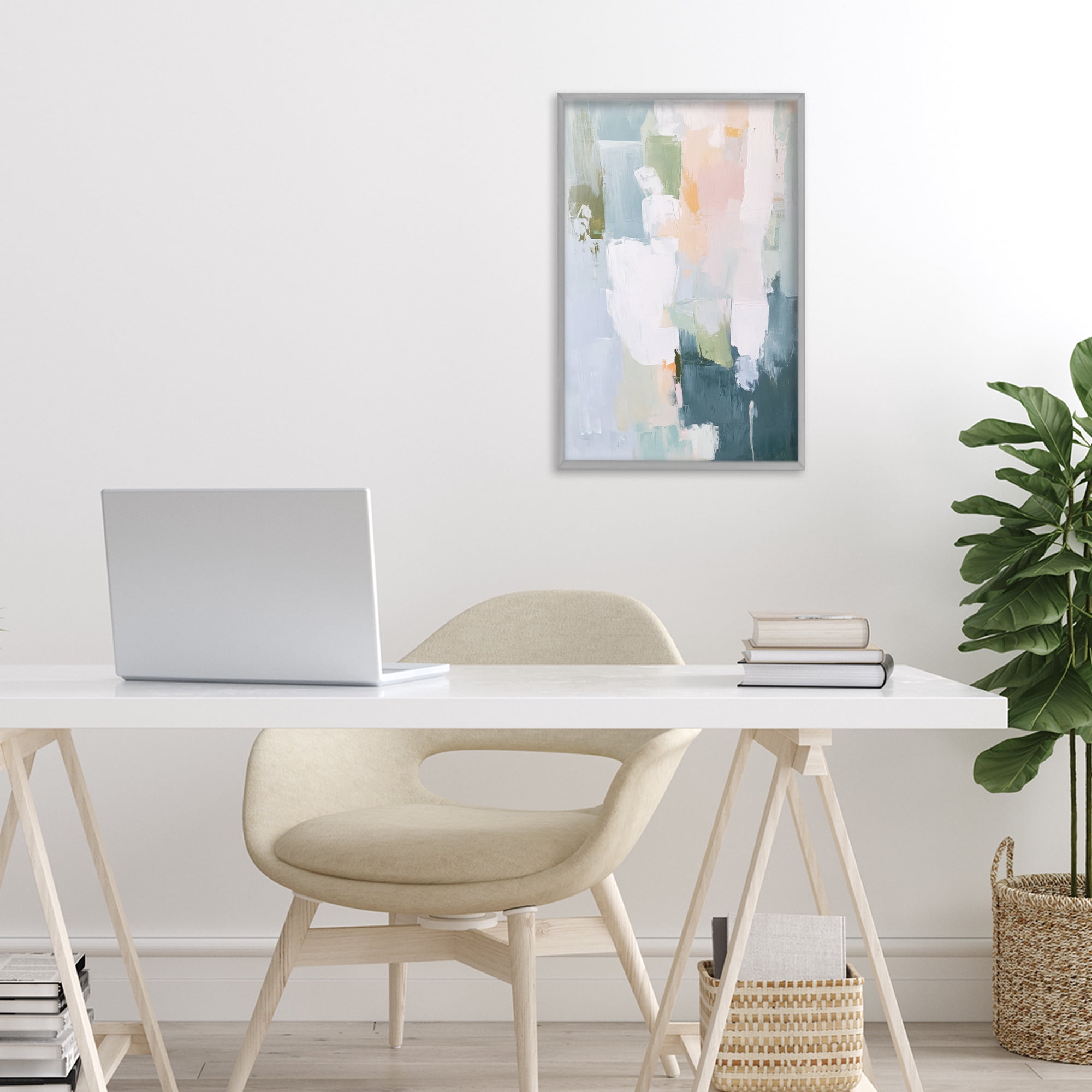 Stupell Industries Abstract Pastel Brushstroke Composition Gray Framed Giclee Art, design by Petal Prints Design