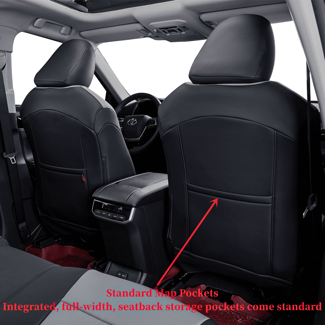 coverdream Grand Highlander Seat Covers Full Set for 2024 2025 2026 Toyota Grand Highlander SUV Seat Cushion,2nd Row w/Captain Seats - Leatherette (Black & Gray,Full Set)