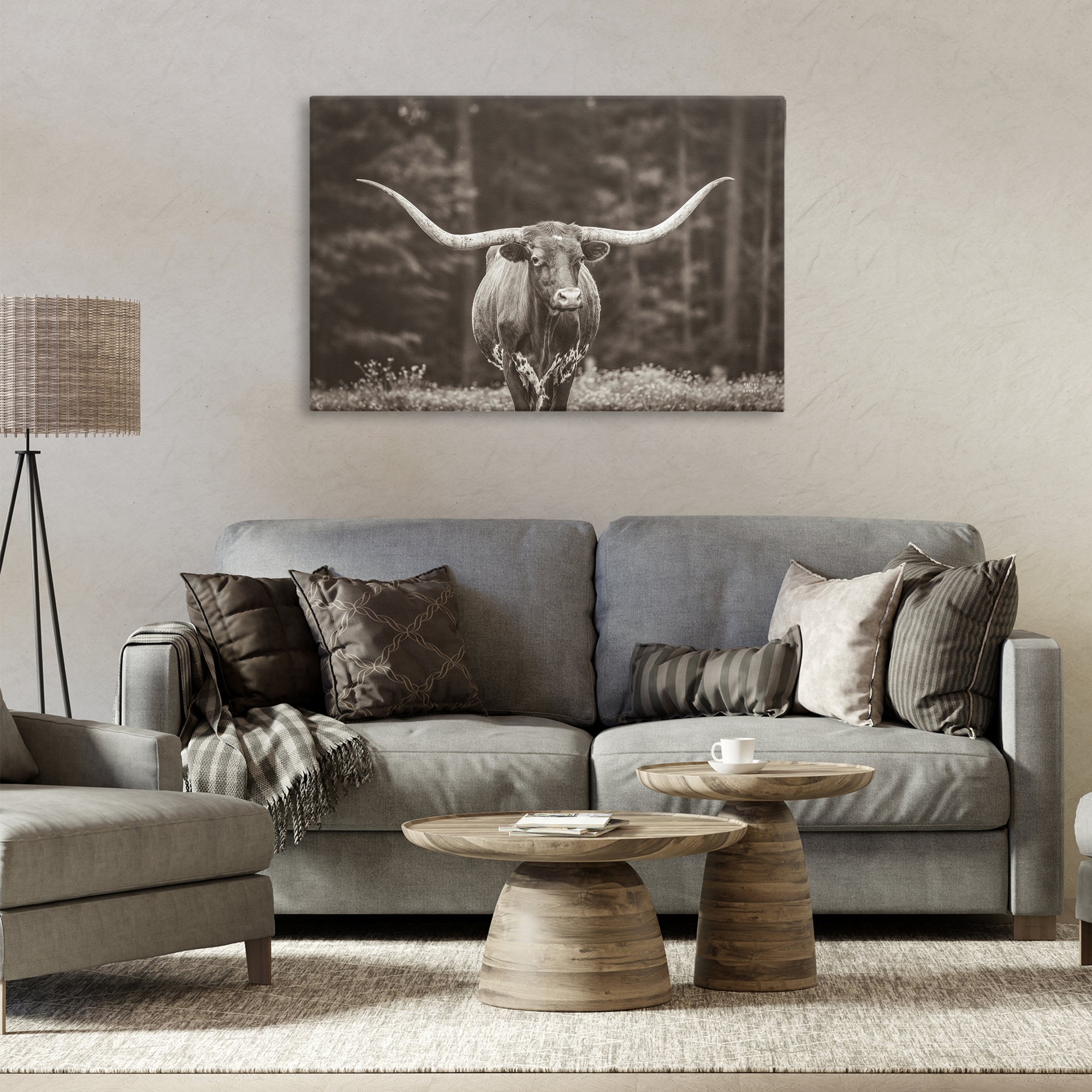 Stupell Industries Longhorn Among Flowers Animals Photography Wrapped Canvas Art Print Wall Art, 36 x 24