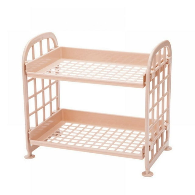 Double Layer Hollow Shelf Plastic Cosmetics Desktop Finishing Bathroom Accessories Organizer Storage Rack 2 Tier Shelf Holder Pink