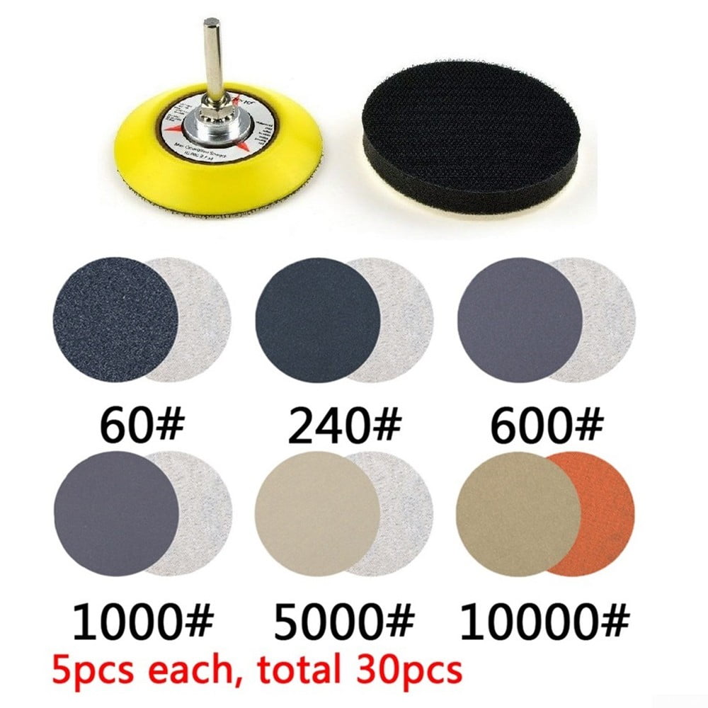 30pcs 3 Inch 60-10000 Grit Wet/Dry Sandpaper Disc Hook & Loop Sanding Pads Tools 