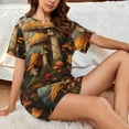 thumbnail image 4 of Gukieu Vintage Cloud Mushroom Print Women's Short-sleeved Pajama Set, Round Neck Button Top Elastic Shorts 2-piece Set, Summer Home Leisure Clothing-X-Large, 4 of 6