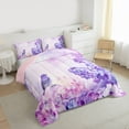 thumbnail image 3 of Homewish Fashion Rustic Flower Queen Comforter Set for Women, Purple Cartoon Bird Bedding Sets, Purple Artwork Watercolor Reversible Bedding Comforter Set, Microfiber Bedroom Decor, 3-Piece, 3 of 8