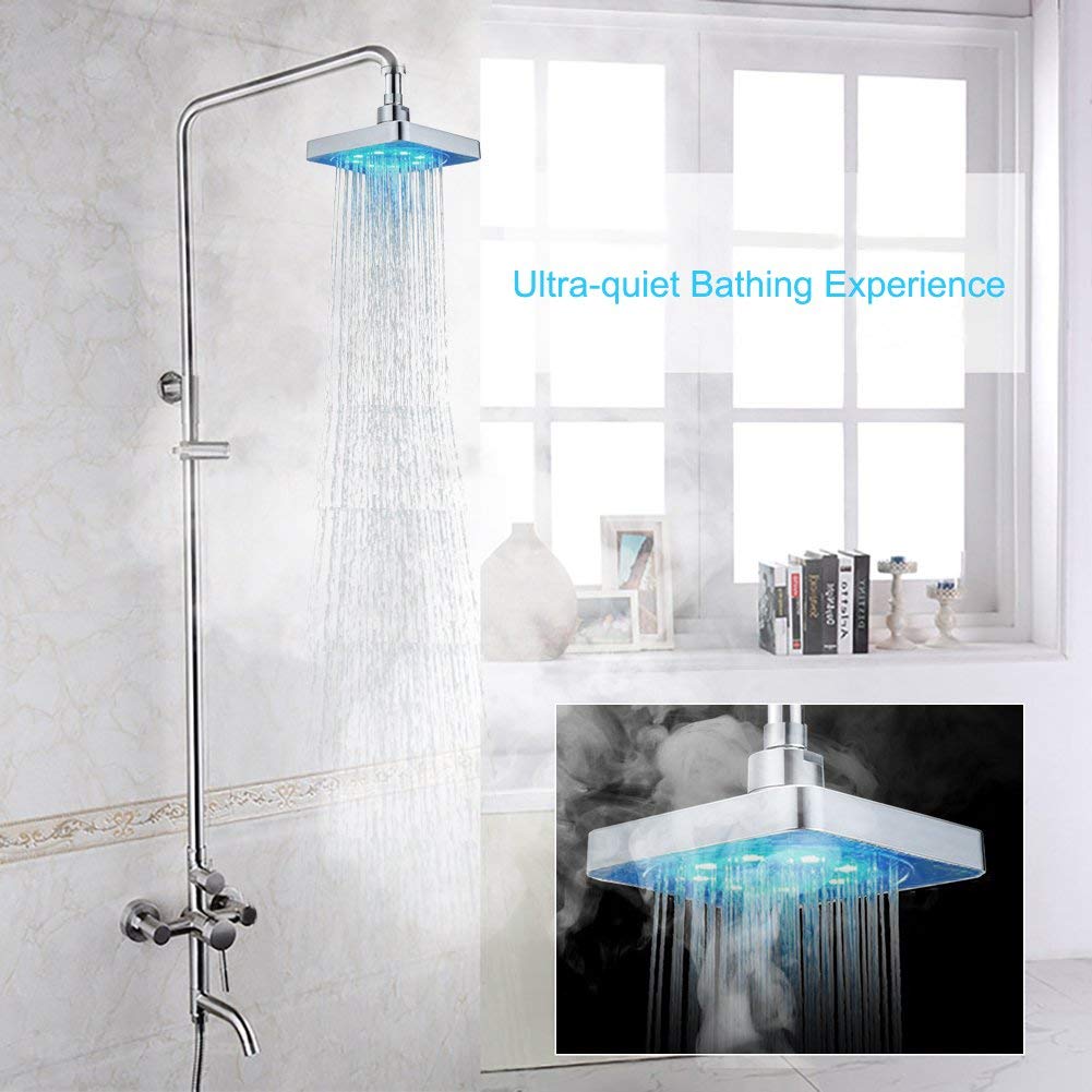 Rainfall Square 7 Colors Automatic Changing LED Shower Head Bathroom Showerheads Sprinkler