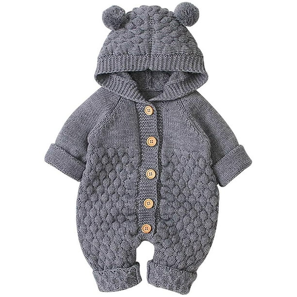 Nouveau-né bébé tenues d'hiver pull tricoté barboteuse oreilles d