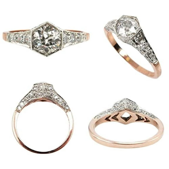 HeartsAndYou 5ct Round Cut Moissanite Vintage Inspired Ice Solitaire Engagement Ring for Women 18k Rose Gold over Silver