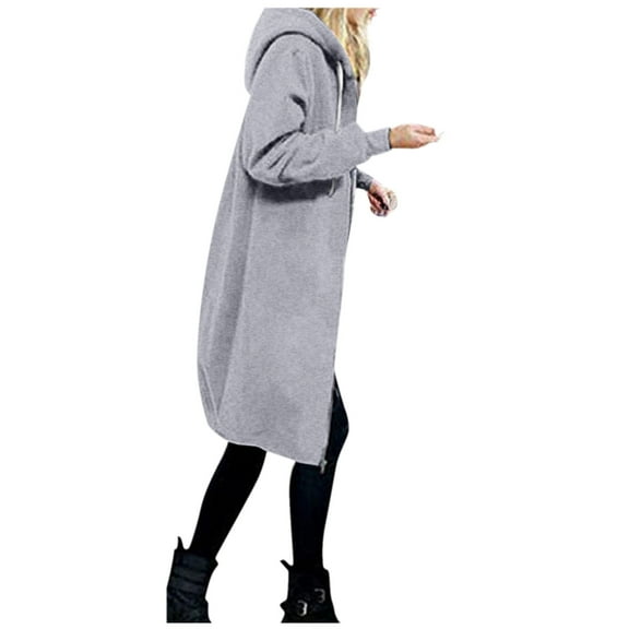 Women's Casual Hooded Long Coat with Zipper and Drawstring for Outdoor Comfort and Style