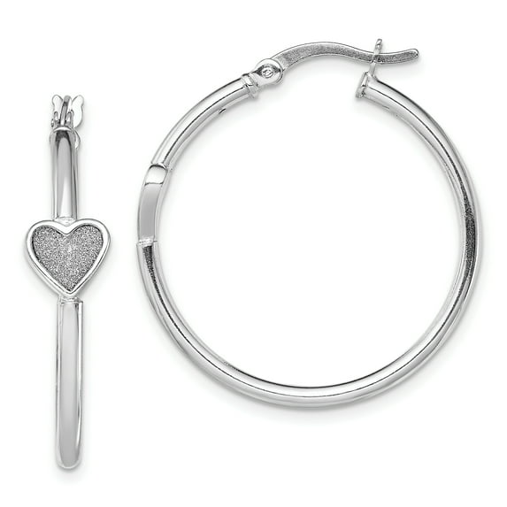 Beautiful Sterling Silver RH-plated Enamel Glitter Fabric Heart Hoop Earrings