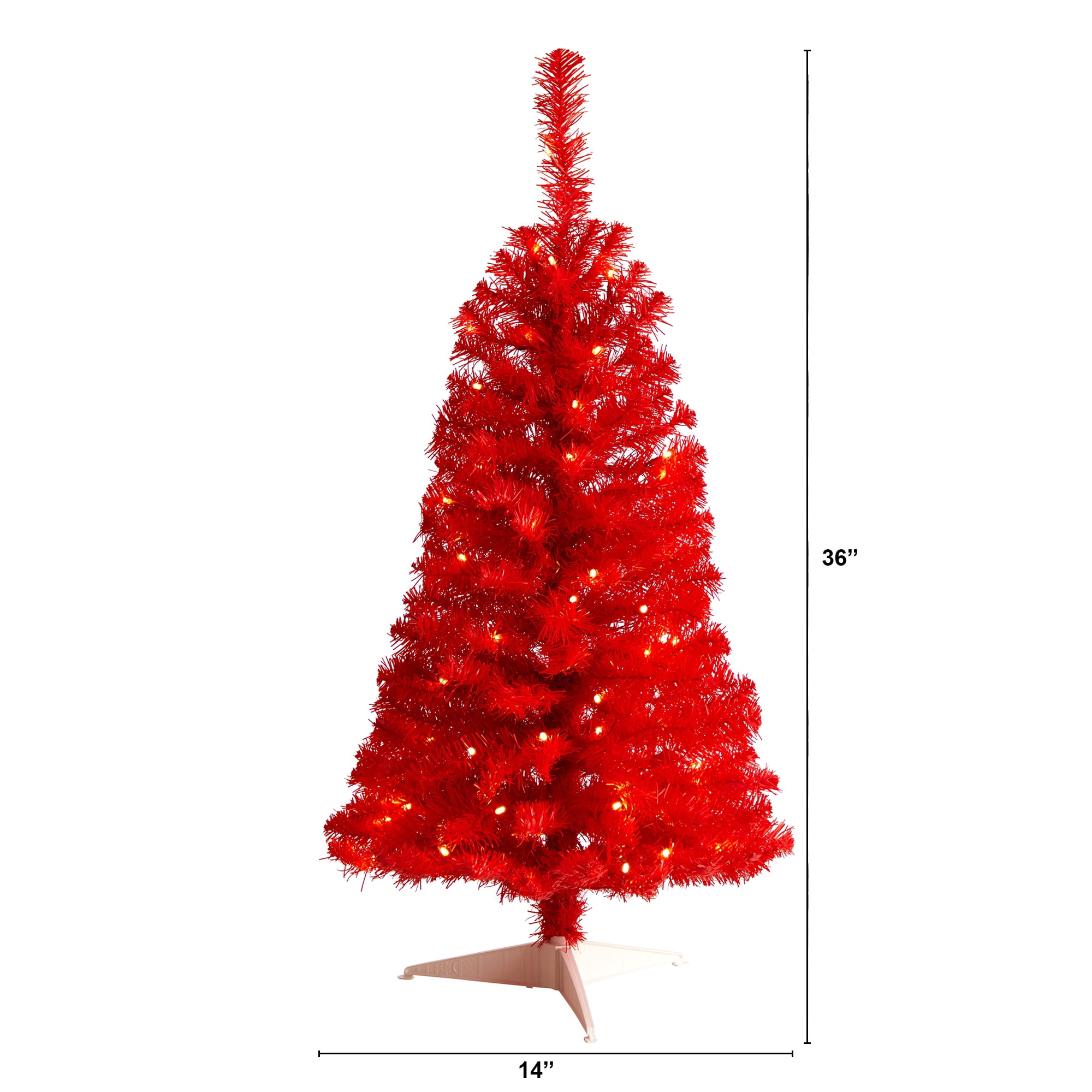 Nearly Natural 3ft. Red Artificial Christmas Tree with 50 LED Lights and 118 Bendable Branches
