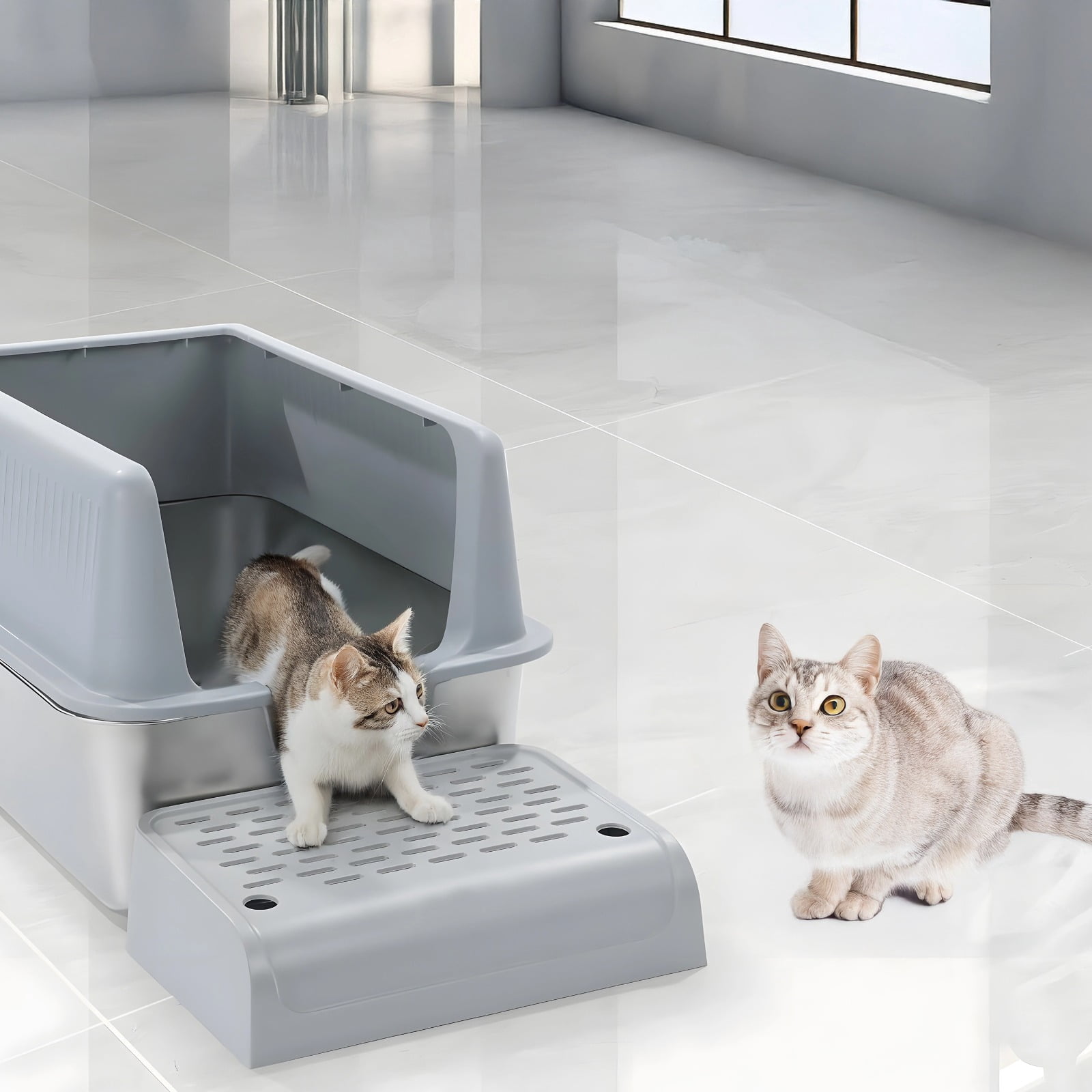 Cat Ramp for Litter Box, Extra Large Covered Cat Ramp Gray Non-Slip Ramp for Cats, Easy to Clean Home Use