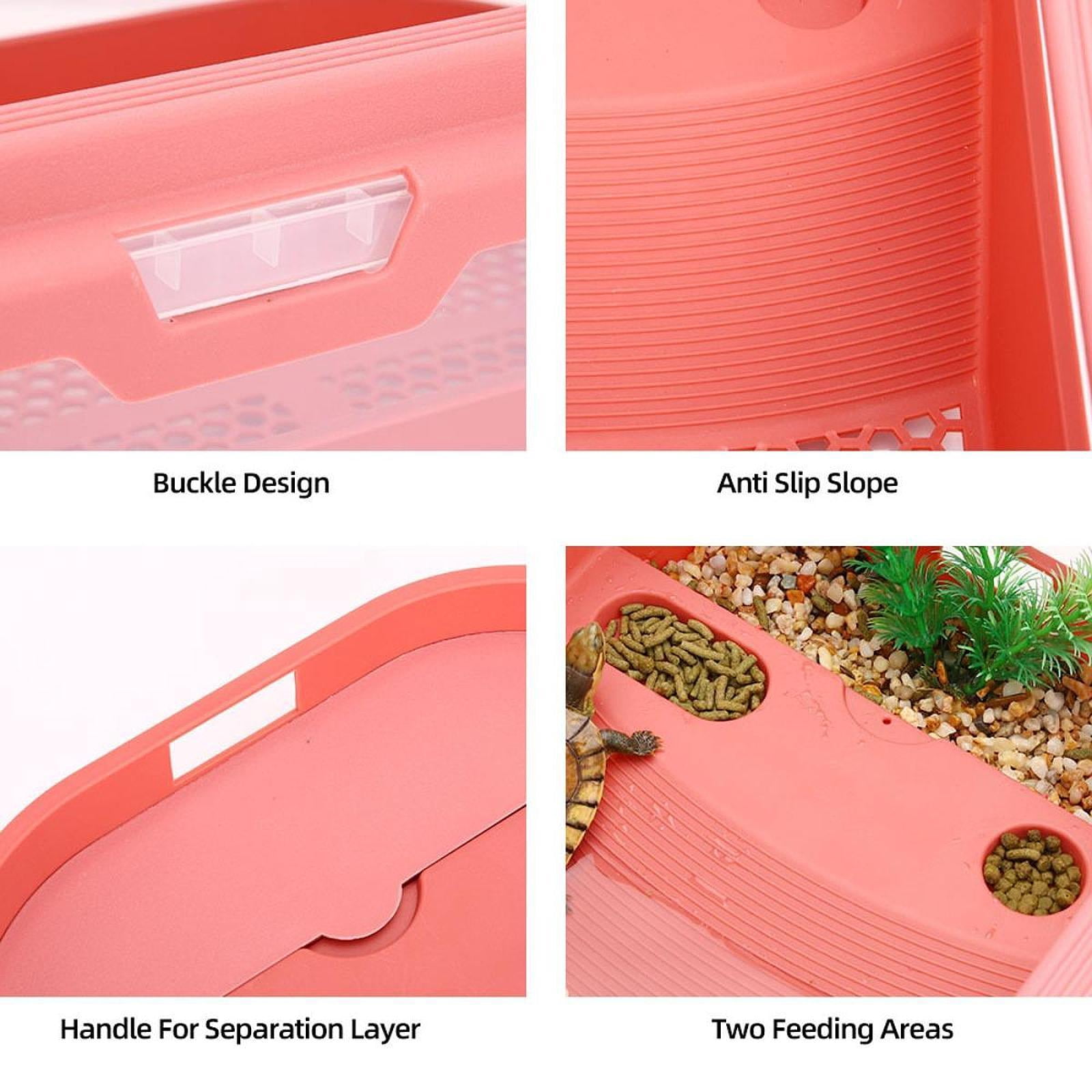 oshhni Small Turtle Tank Habitat with Breeding Hatching Area Case Indoor Decor M pink