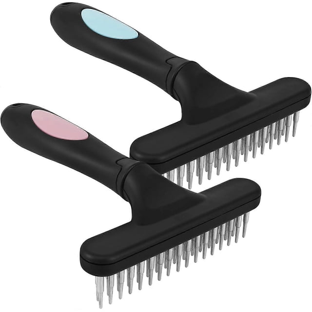 2Pcs Carpet Rake with Handle 2 Row Tooth Handheld Rug Brush Ergonomic Carpet Groomer Fluffy Restoration Comb for Cleaning Pet