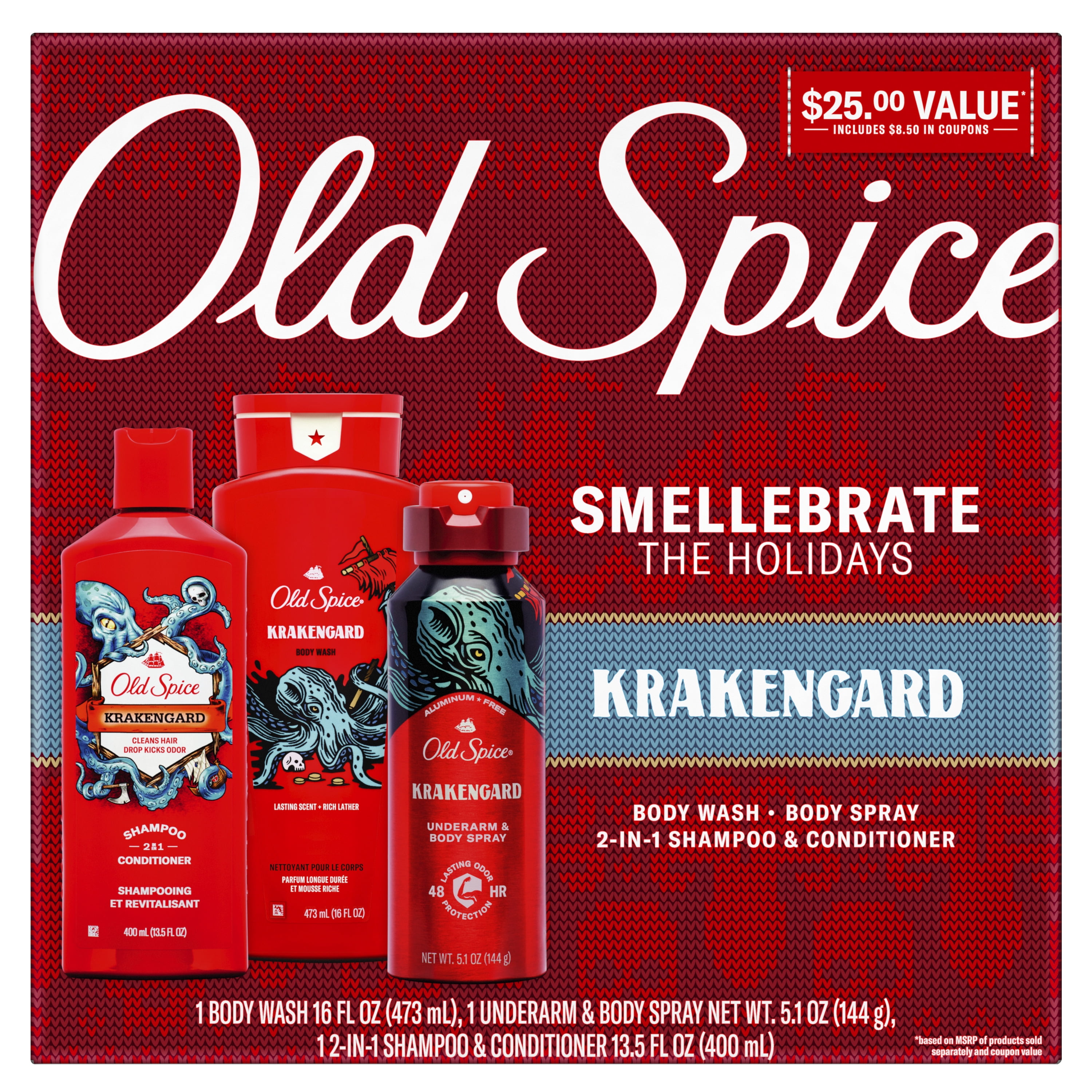 ($25 Value) Old Spice Krakengard Holiday Pack includes Bodywash, Bodyspray, and 2-in-1 Shampoo & Conditioner