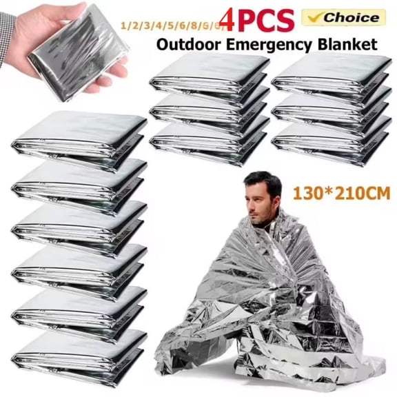 Emergency Blankets, ROYAL WIND 4 Pack Extra Large Thermal Mylar Foil Space Blanket Heat Sheets for Camping, Hiking, Marathon Running, First Aid Kits, Prepper, Bug Out & Outdoor Survival Gear, Silver