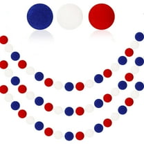 Trianu 3 Pcs Pom Pom Garland 4th of July Decorations, Patriotic Red White Blue Felt Ball Garland, Christmas Tree Decor Ornaments for Home Birthday Holiday Party (6.6ft, 30 Balls)