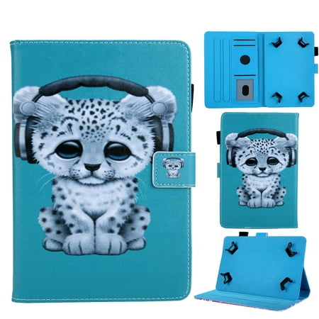 10.1 inch Universal Tablet Case, Allytech PU Leather Flip Wallet Kids Case Smart Folio Stand Cover for Samsung Galaxy Tab A 10.1 Tab E 9.6 Tab S4 10.5/ Lenovo Tab/ Fire HD 10 and More, Snow Leopard