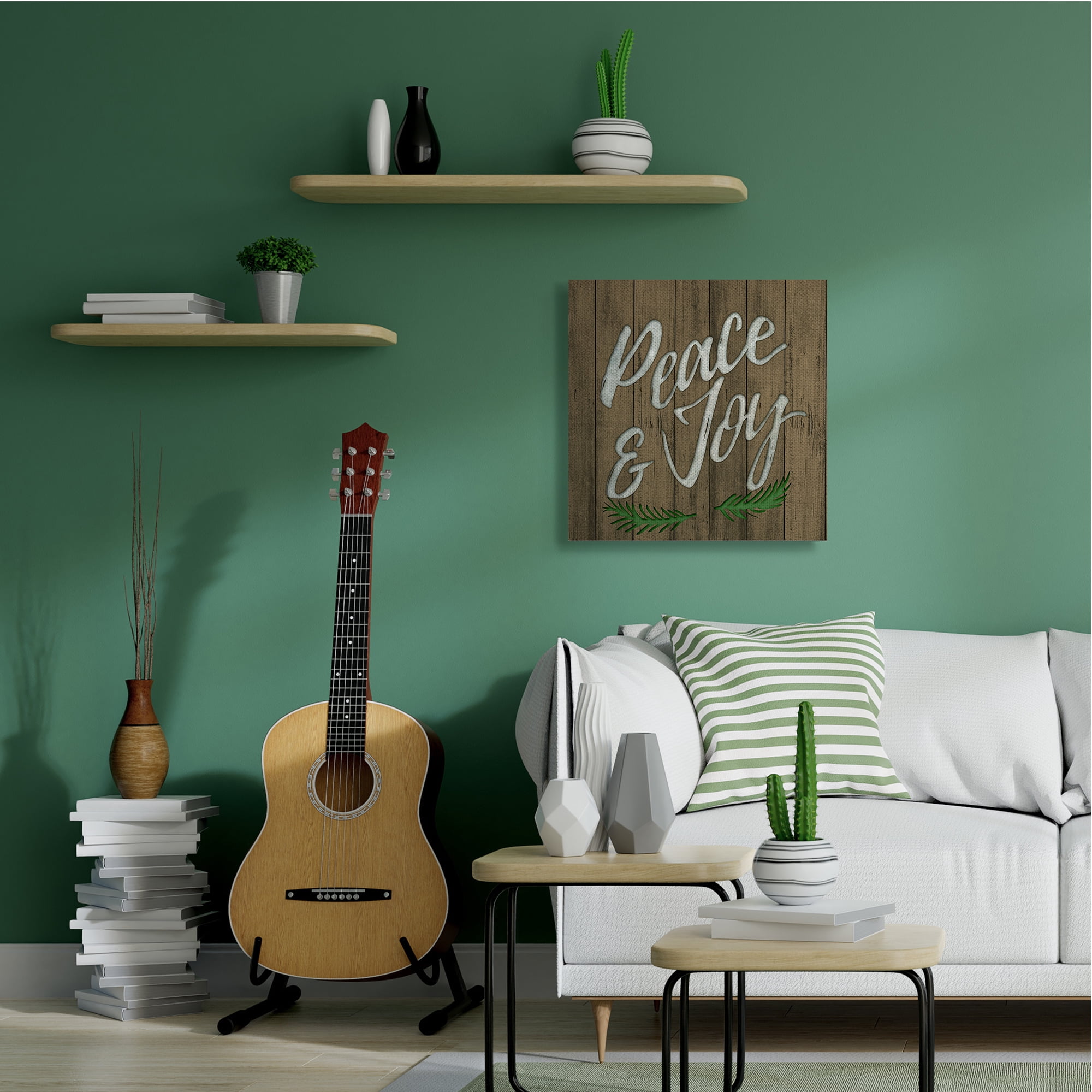 Stupell Industries Peace and Joy Winter Rustic Phrase Wooden Pattern Holiday Painting Gallery Wrapped Canvas Art Print Wall Art, 36 x 36