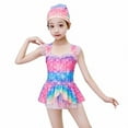 thumbnail image 1 of Hiiyo Little Girls Scale Print Ruffle Swim Dress & Cap Swimsuit Bathing Suit, Sizes 2-10, 1 of 4
